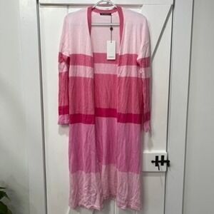 Alashan Womens Cardigan Sweater Small Pink Striped NWT $109.00 Cotton Cashmere